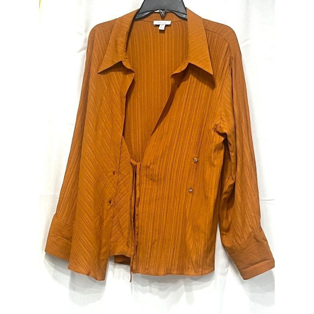 Topshop Textured Wrap Top In Tobacco-brown, US 10 - Picture 11 of 16